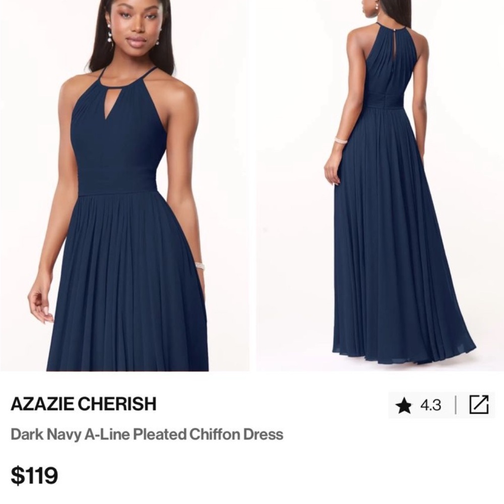 Azazie Cherish Dark Navy A-Line Pleated Chiffon Dress